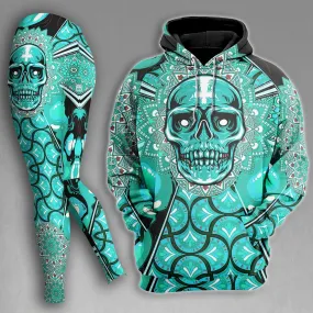 Sugar Skull Cyan Gothic Combo Hoodie and Leggings