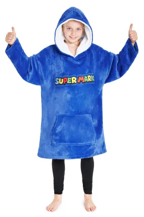Super Mario Blue Hoodie For Boys, Fleece Oversized Hoodie Blanket for Kids