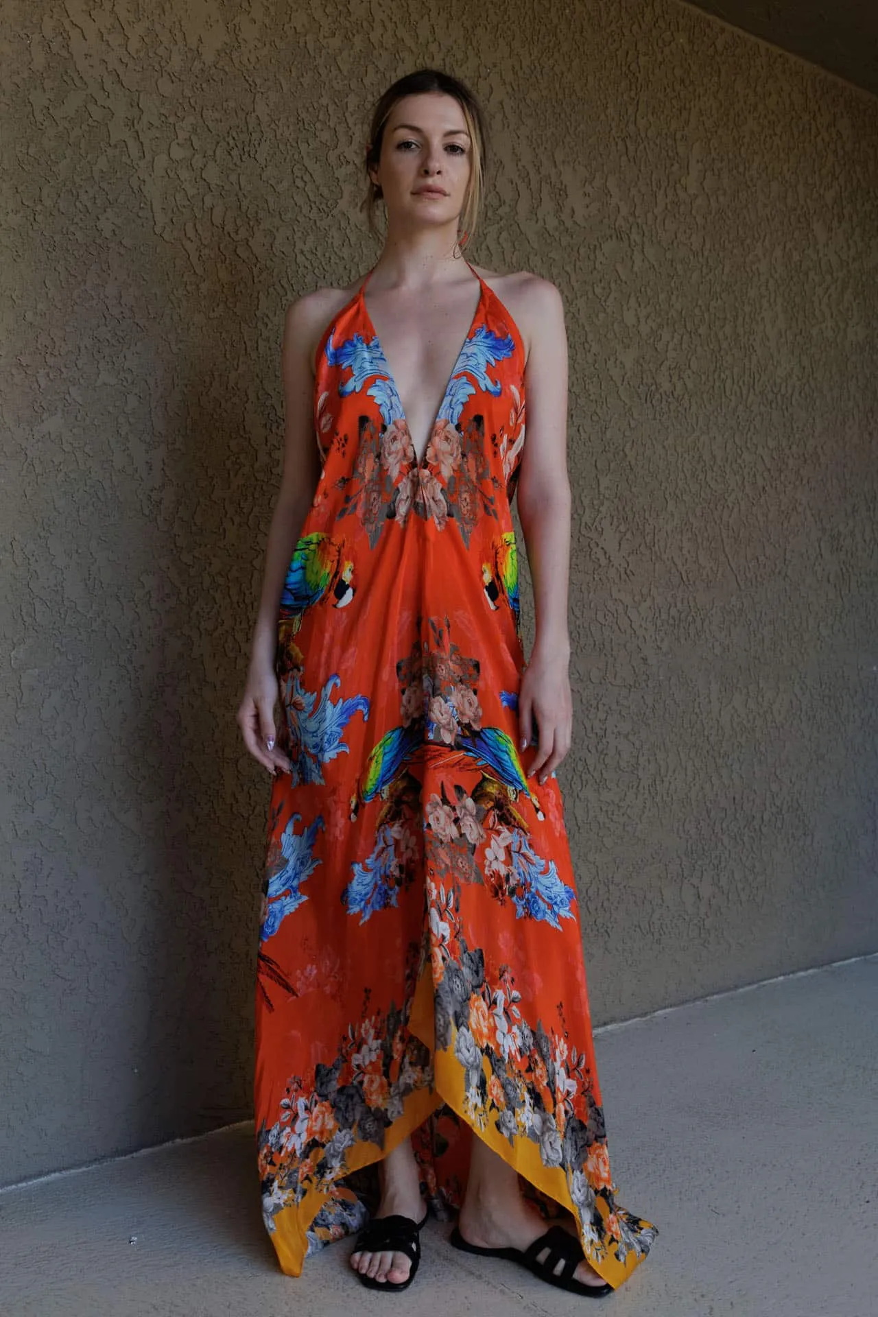 Tropical Bird Print Maxi Dress