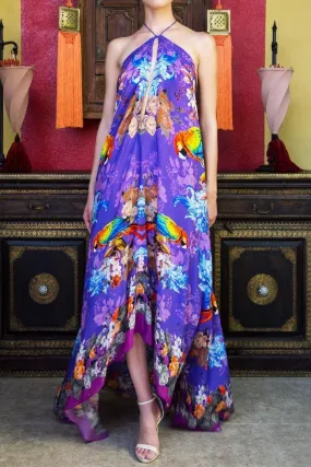 Tropical Bird Print Plunge Dress