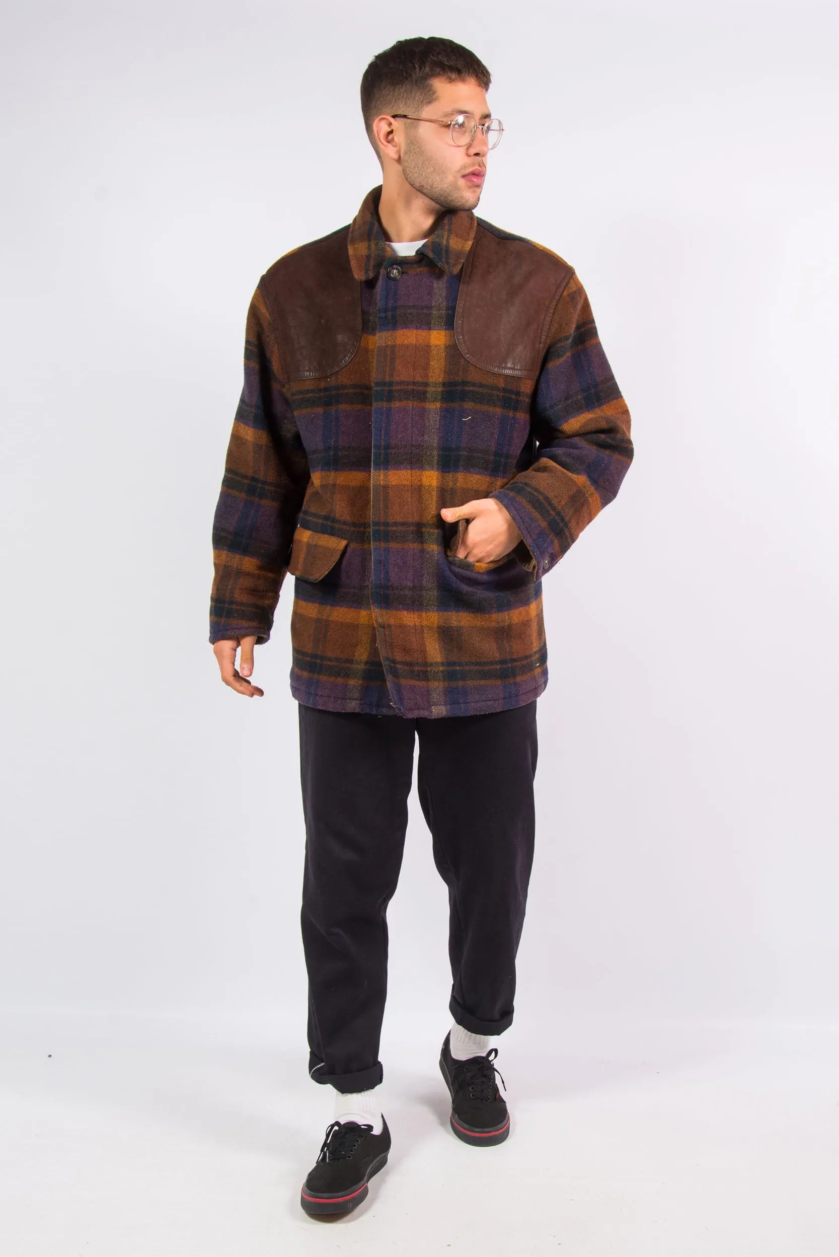 Vintage Check Pattern Wool Coat