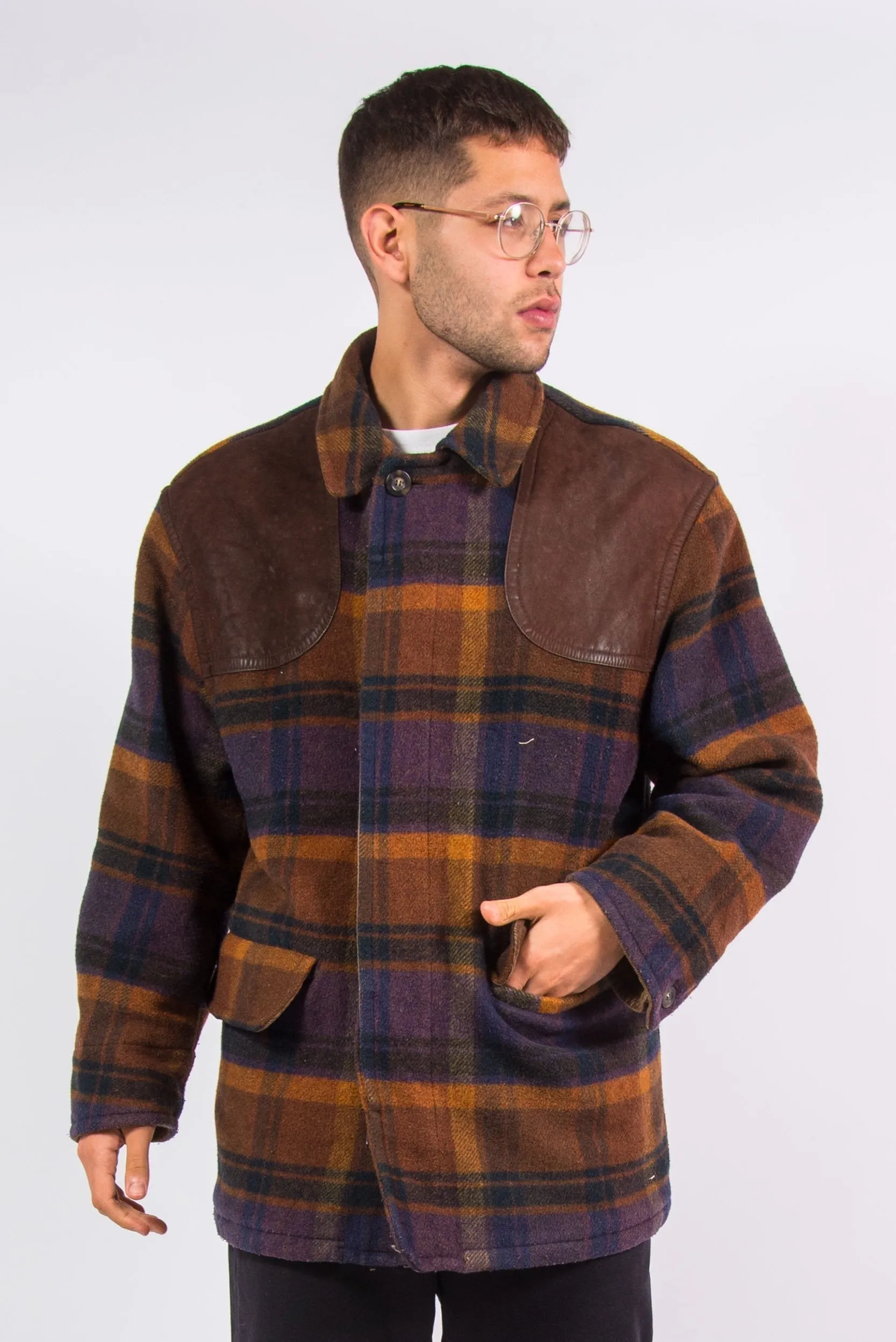 Vintage Check Pattern Wool Coat
