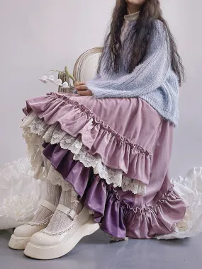 Violet Velvet Layered Ruffle Cottagecore Skirt