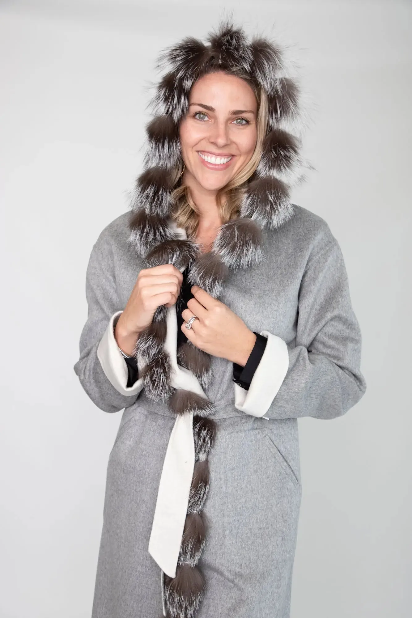 White & Grey 100% Wool Reversible Coat