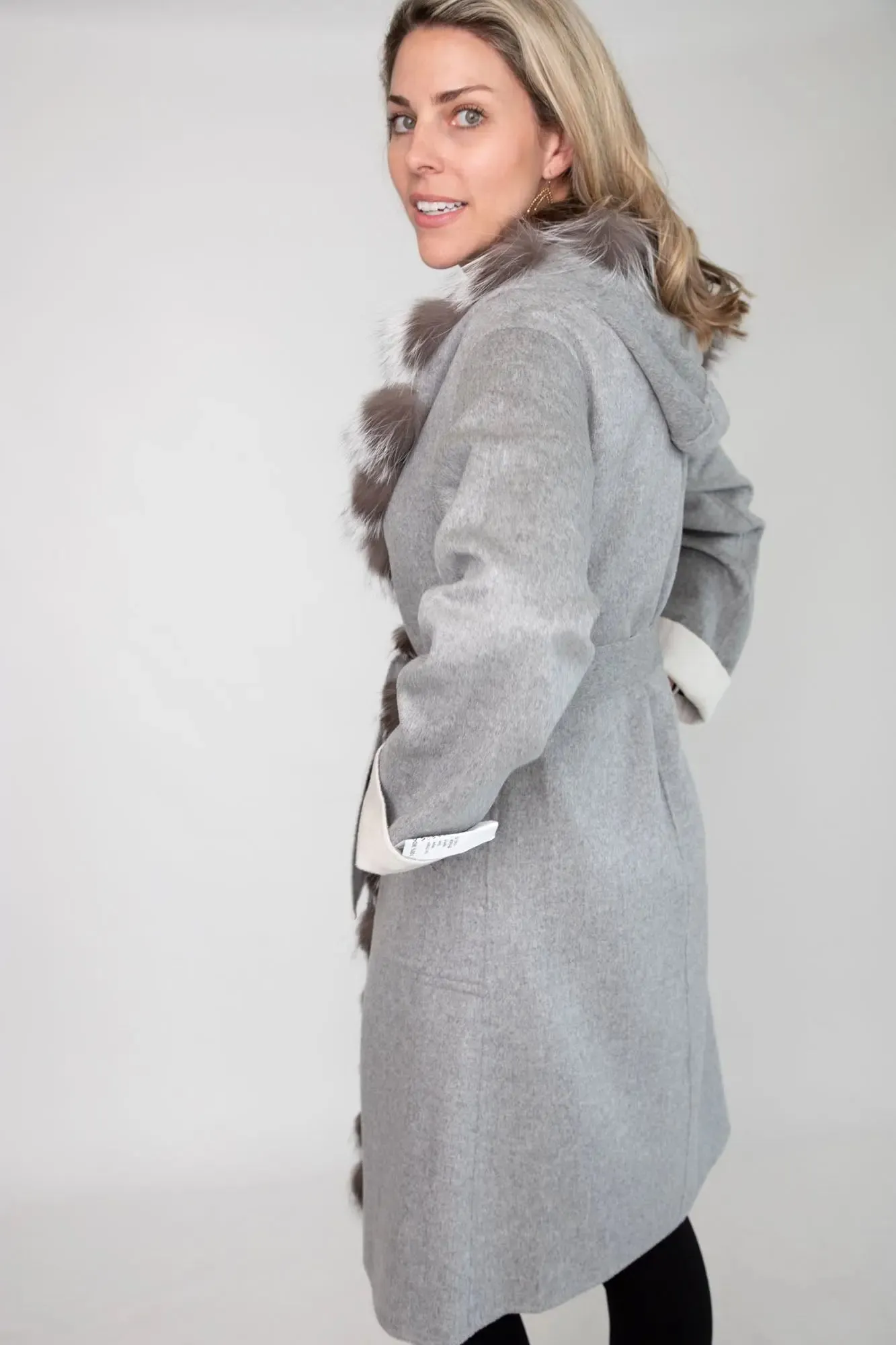 White & Grey 100% Wool Reversible Coat
