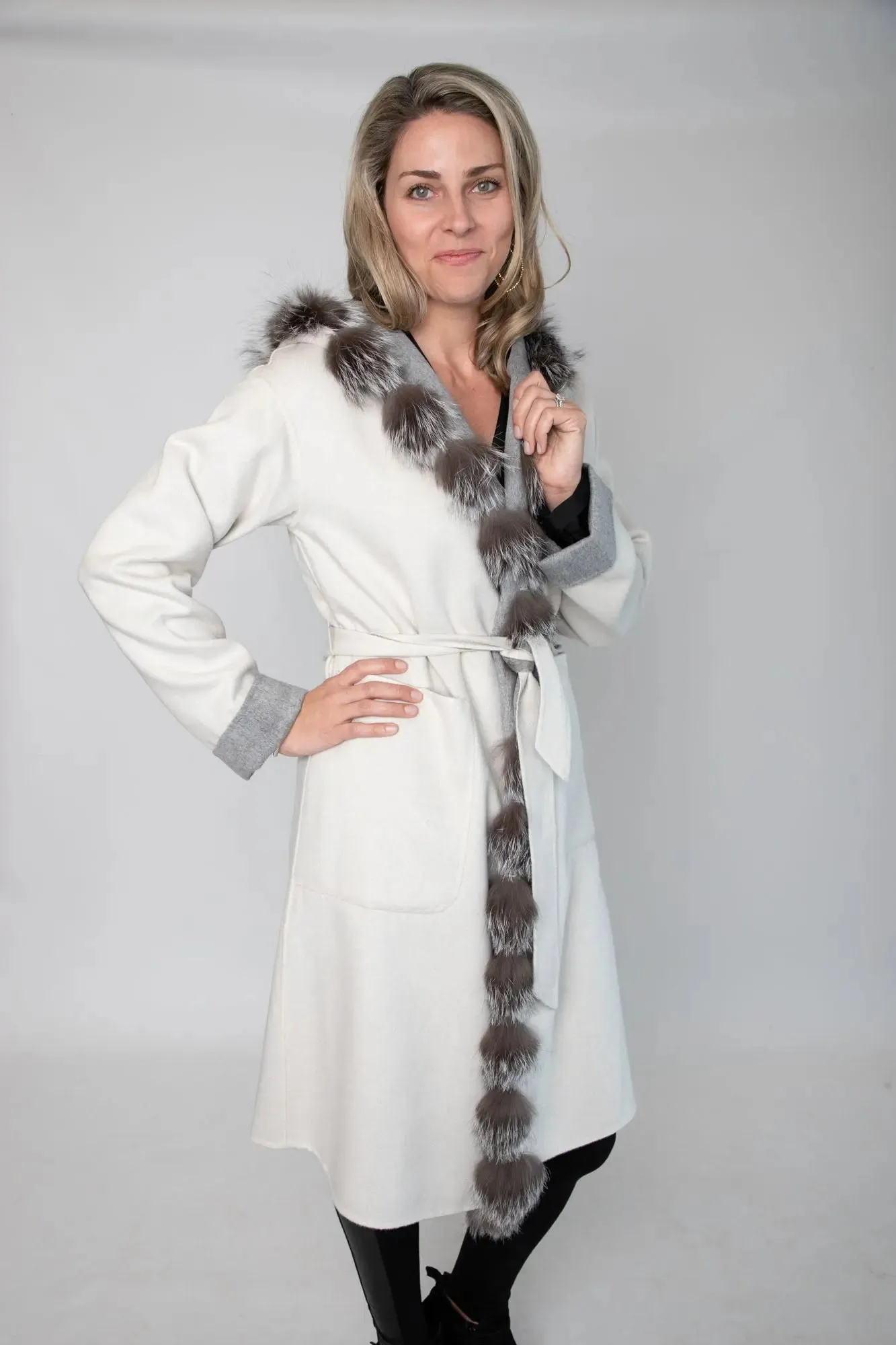 White & Grey 100% Wool Reversible Coat