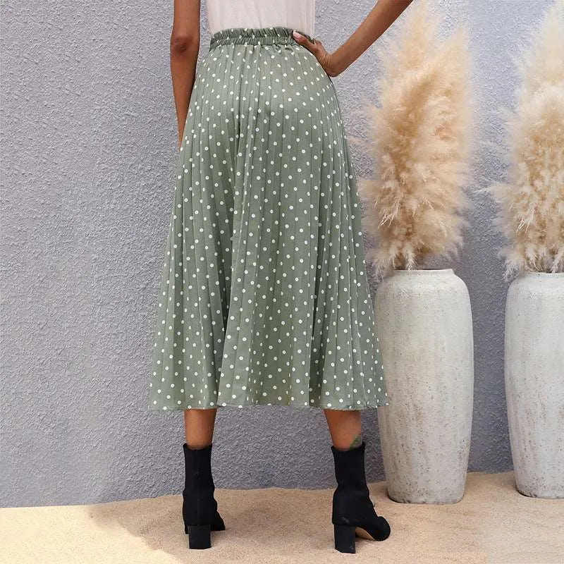Women's Green Irregular Polka Dot Skirt