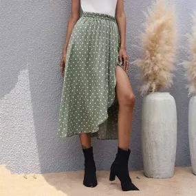 Women's Green Irregular Polka Dot Skirt