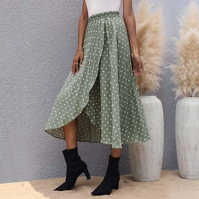 Women's Green Irregular Polka Dot Skirt
