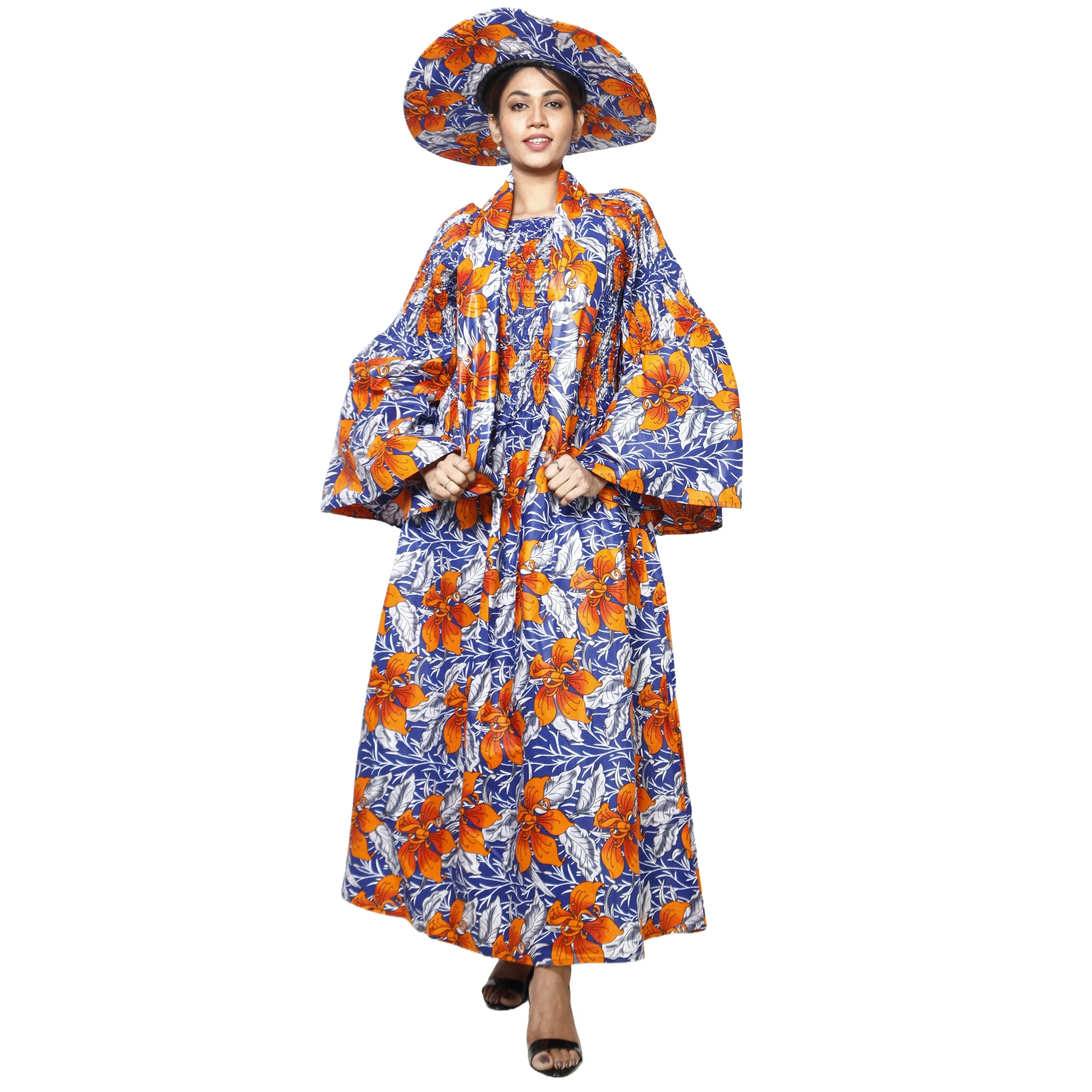 Women's Off Shoulder Smocking Maxi Dress with HAT -- FI-50072 WITH HAT